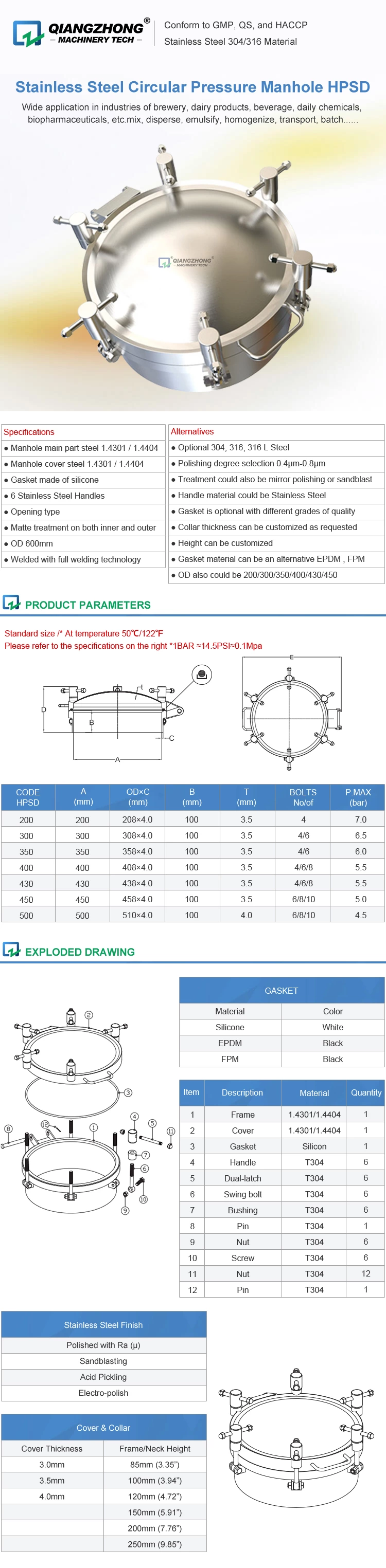 Stainless Steel Circular Pressure Manhole HPSD